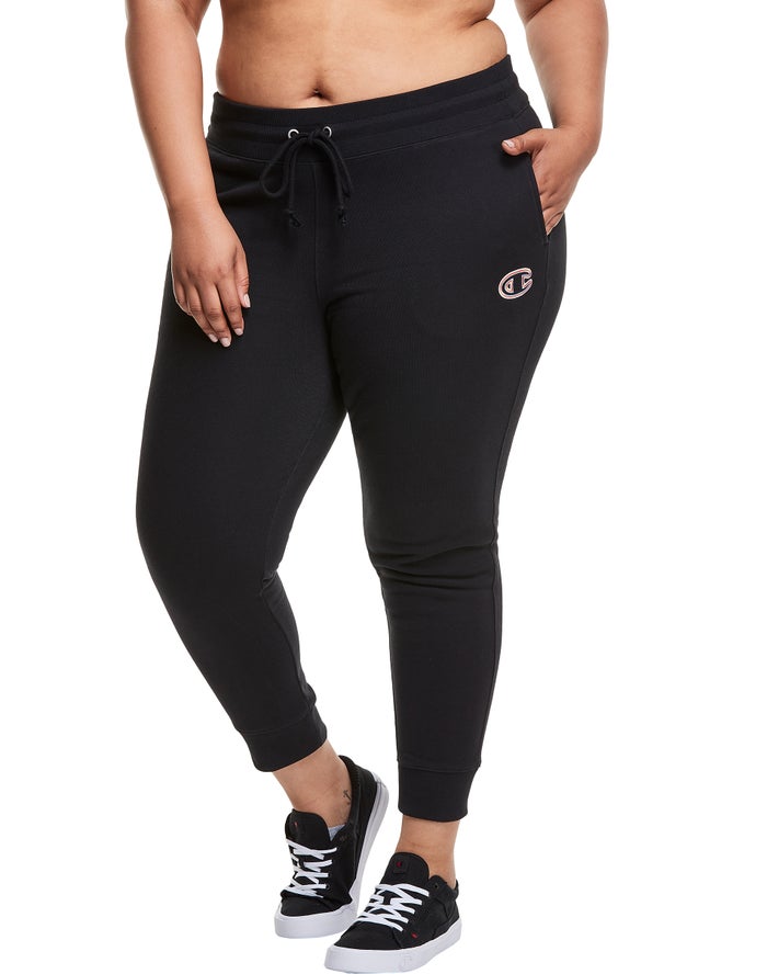 Champion Womens Joggers NZ - Plus Reverse Weave Triple Outline C Logo Black ( 8620-BQMLH )